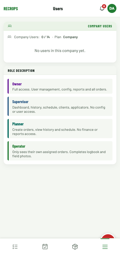 Recrops — Users and Roles